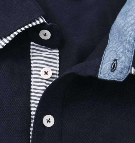 Timely Warning 鹿の子2枚衿半袖ポロシャツ ネイビー