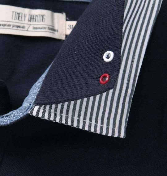 Timely Warning 鹿の子2枚衿半袖ポロシャツ ネイビー