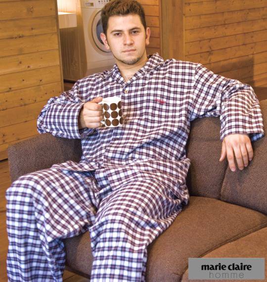 marie claire homme チェックパジャマ(長袖) レッド×グレー