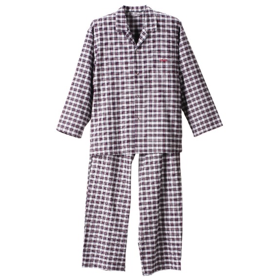 marie claire homme チェックパジャマ(長袖) レッド×グレー
