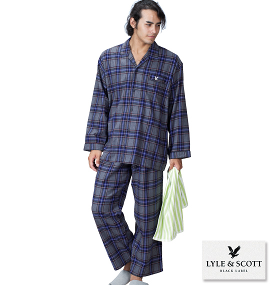 LYLE&SCOTT BLACK LABEL ツイル起毛チェック長袖パジャマ グレー系