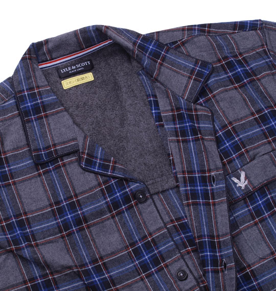 LYLE&SCOTT BLACK LABEL ツイル起毛チェック長袖パジャマ グレー系
