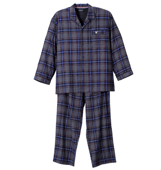 LYLE&SCOTT BLACK LABEL ツイル起毛チェック長袖パジャマ グレー系