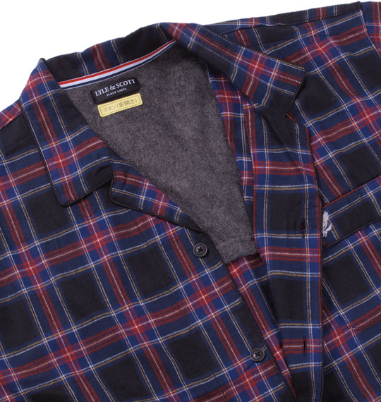 LYLE&SCOTT BLACK LABEL ツイル起毛チェック長袖パジャマ ブラック系