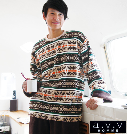 a.v.v HOMME ふわもこトレーナーセット ベージュ×ブラウン