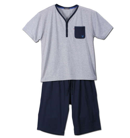 LYLE&SCOTT BLACK LABEL ヘンリー半袖Tシャツ+ハーフパンツ モクグレー×ネイビー