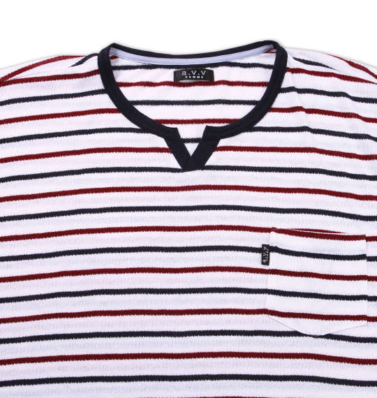 a.v.v HOMME 梨地ボーダー半袖Tシャツ+ハーフパンツ オフホワイト×モクグレー