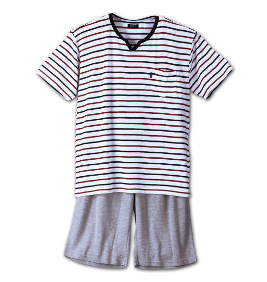 a.v.v HOMME 梨地ボーダー半袖Tシャツ+ハーフパンツ オフホワイト×モクグレー
