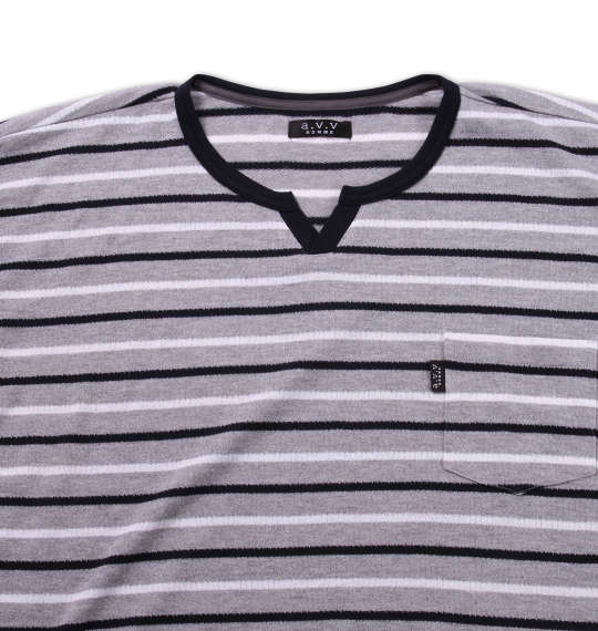 a.v.v HOMME 梨地ボーダー半袖Tシャツ+ハーフパンツ モクグレー×ネイビー