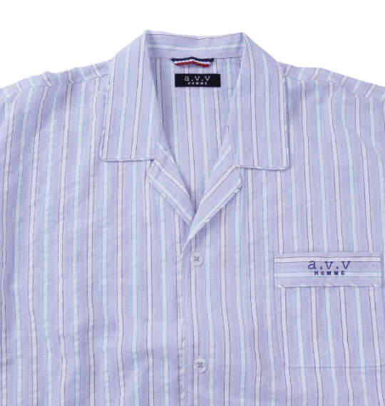 a.v.v HOMME パナマサッカーストライプ長袖パジャマ ブルー