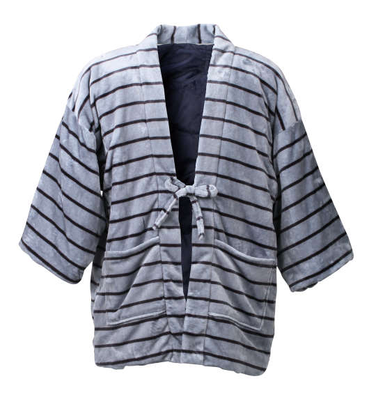 ふわもこPremium ボーダープリント半纏 グレー