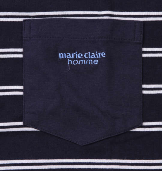 marie claire homme 天竺ボーダー半袖Tシャツ+ハーフパンツ ネイビー×グレー杢