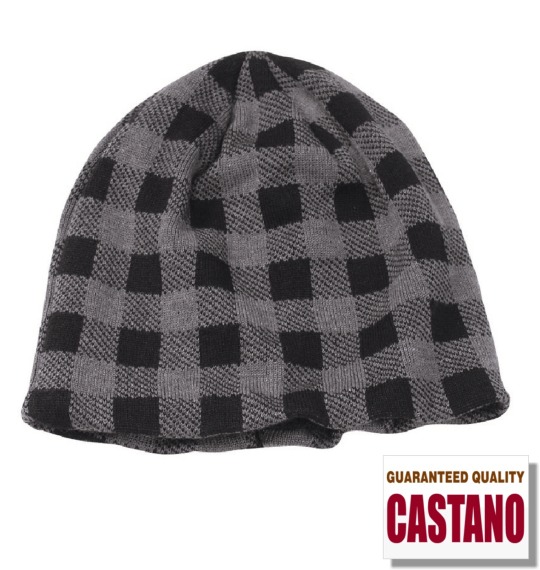  ブロックチェックビーニー グレー×ブラック