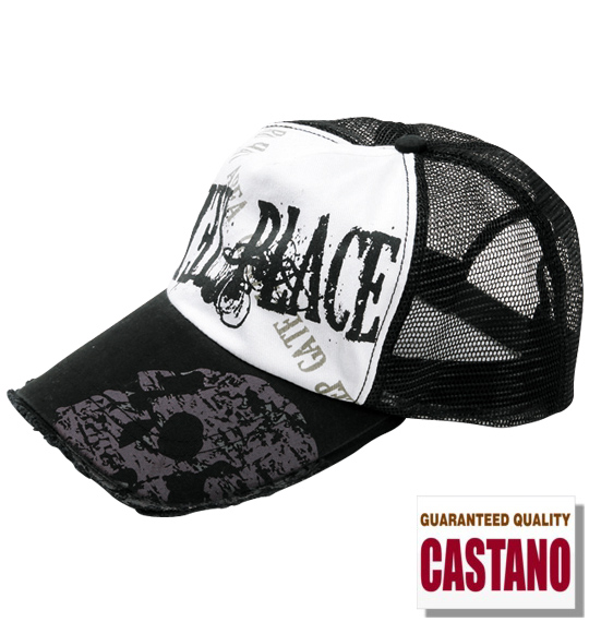  ダメージ加工ツイルメッシュキャップ ホワイト×ブラック