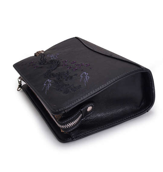 絡繰魂 トライバル龍刺繍セカンドバッグ ブラック