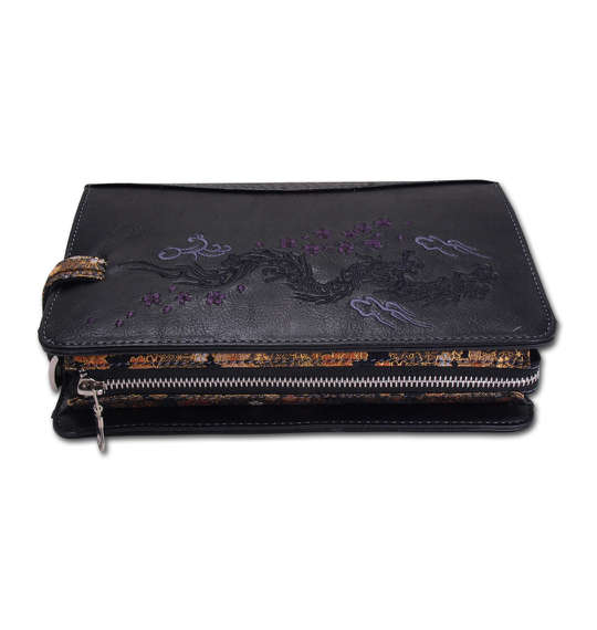 絡繰魂 トライバル龍刺繍セカンドバッグ ブラック