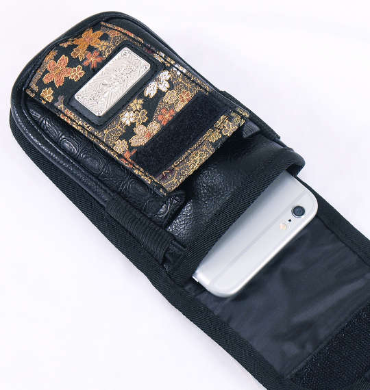 絡繰魂 家紋刺繍モバイルポーチ ブラック