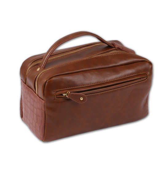 絡繰魂 ワニ柄切替セカンドバッグ ブラウン