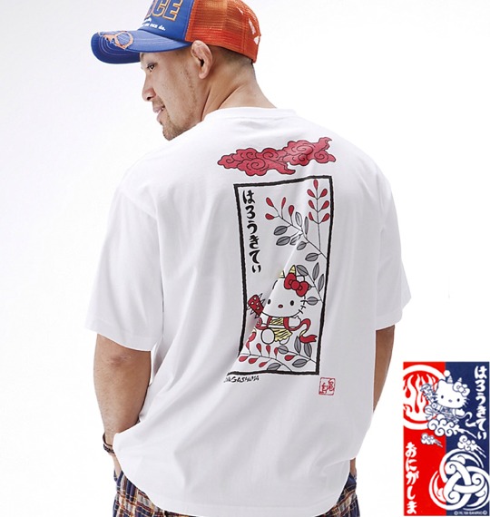 はろうきてぃ おにがしま 和柄Tシャツ半袖 ホワイト