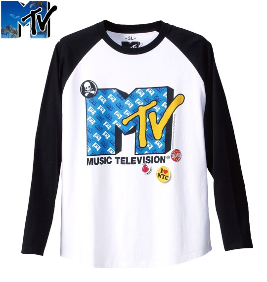 MUSIC TELEVISION ラグランTシャツ ホワイト×ブラック