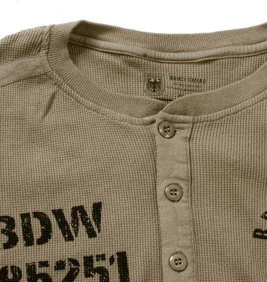 BUNDESWEAR ワッフルヘンリーTシャツ カーキ