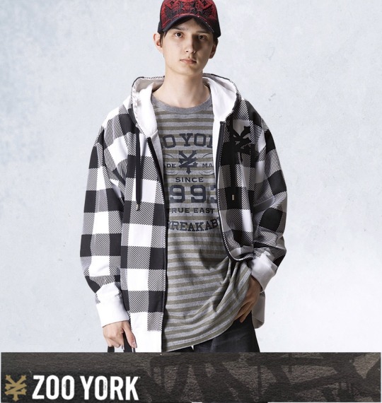 ZOO YORK フルジップパーカー ホワイト×ブラック