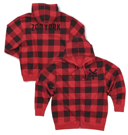 ZOO YORK フルジップパーカー レッド×ブラック