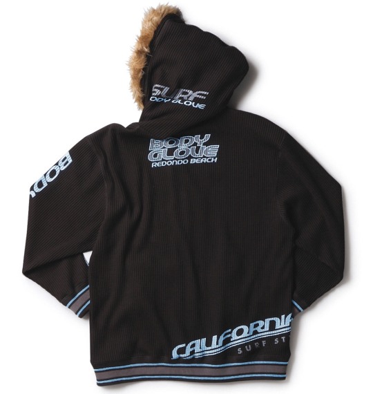 BODY GLOVE ファー付ワッフルパーカー ブラック