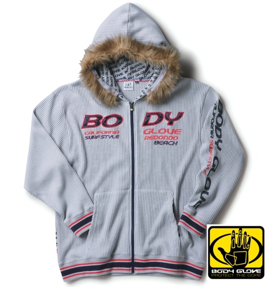 BODY GLOVE ファー付ワッフルパーカー モクグレー