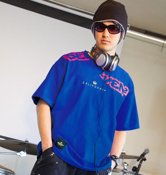 SEVEN2 切替プリント半袖Tシャツ ブルー