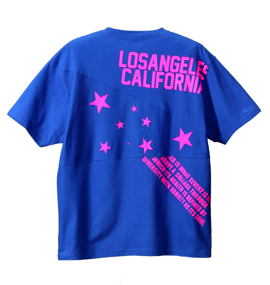 SEVEN2 切替プリント半袖Tシャツ ブルー