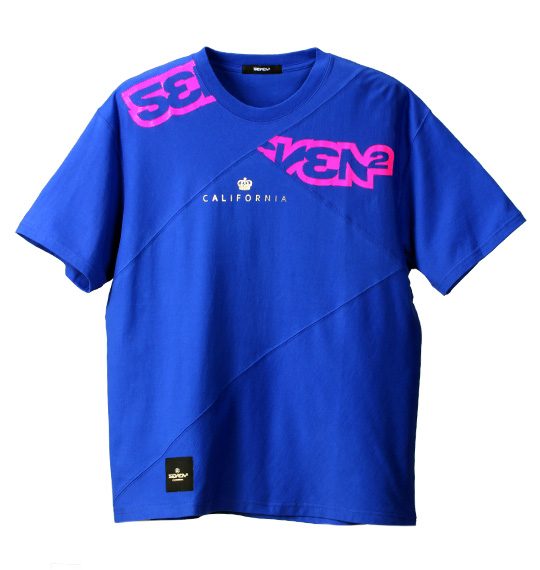 SEVEN2 切替プリント半袖Tシャツ ブルー