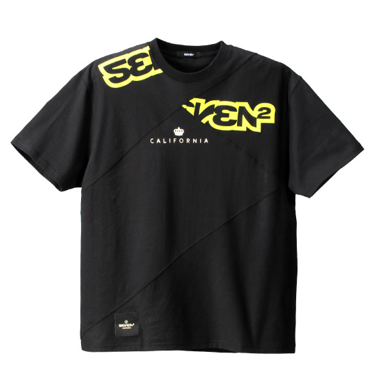 SEVEN2 切替プリント半袖Tシャツ ブラック