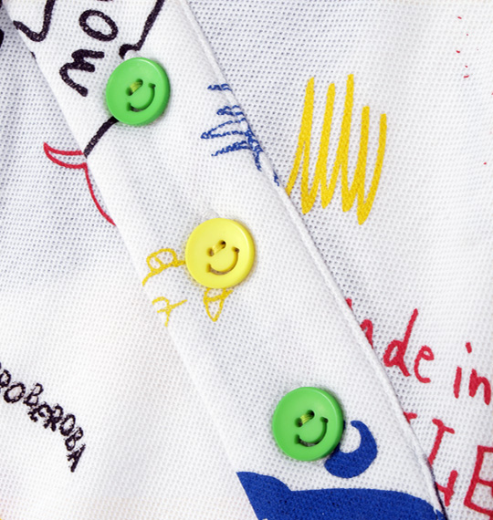 UP!SMILE 総柄落書きプリント半袖ポロシャツ ホワイト