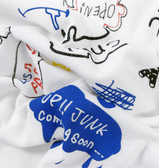 UP!SMILE 総柄落書きプリント半袖ポロシャツ ホワイト