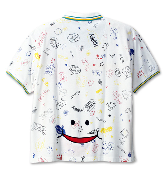 UP!SMILE 総柄落書きプリント半袖ポロシャツ ホワイト