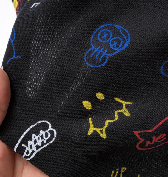 UP!SMILE 総柄落書きプリント半袖ポロシャツ ブラック