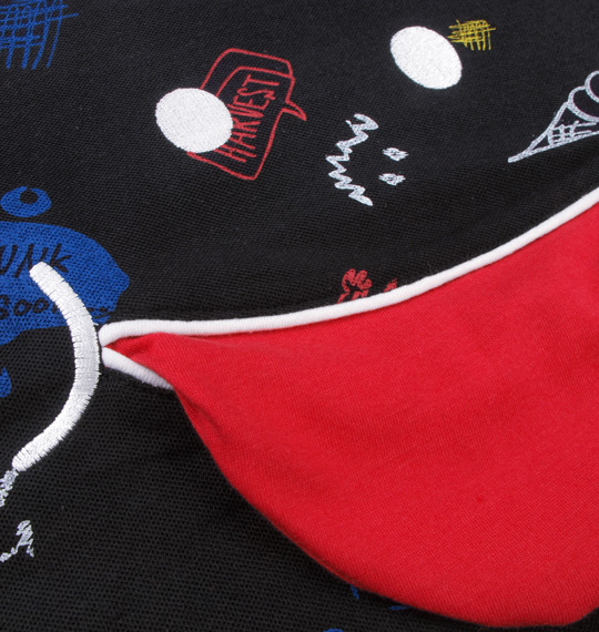 UP!SMILE 総柄落書きプリント半袖ポロシャツ ブラック