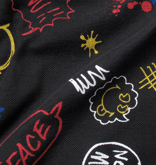 UP!SMILE 総柄落書きプリント半袖ポロシャツ ブラック