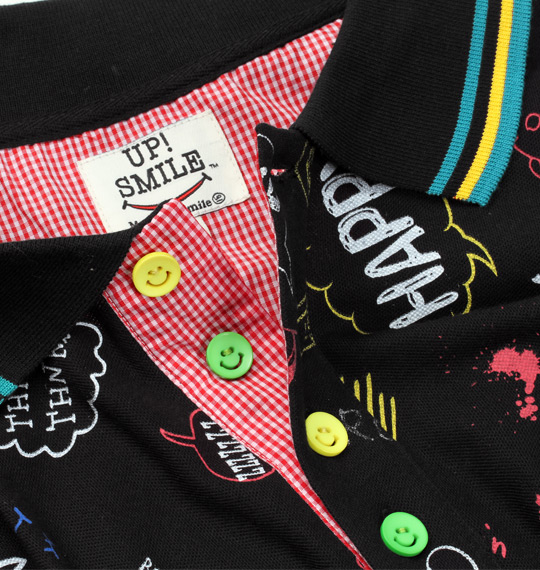 UP!SMILE 総柄落書きプリント半袖ポロシャツ ブラック