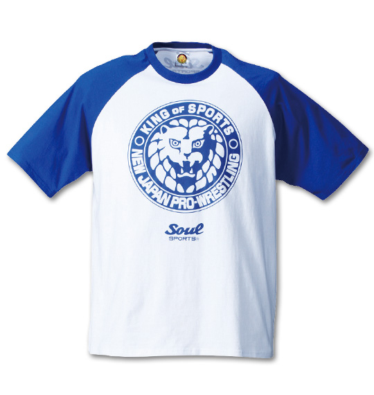 SOUL SPORTS×新日本プロレス ラグラン半袖Tシャツ ホワイト×ブルー