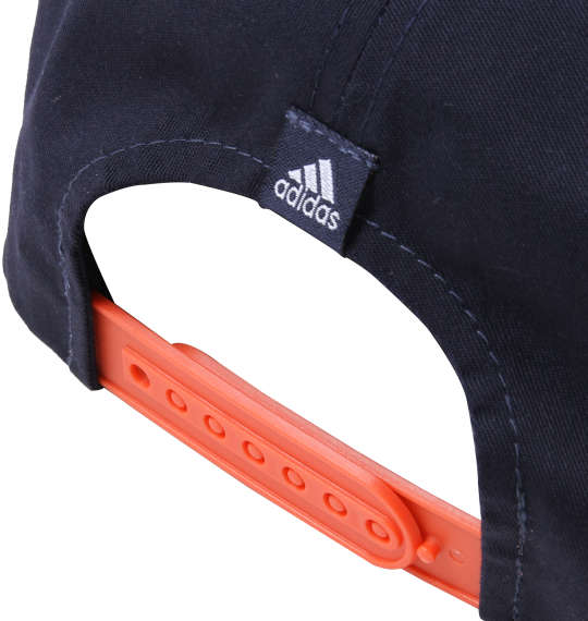 adidas 3Dロゴ刺繍スナップバックキャップ オレンジ×ネイビー