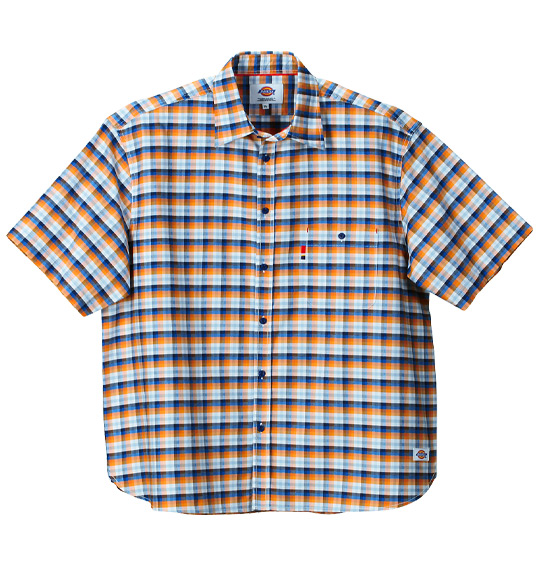 DICKIES チェック半袖シャツ ブルー×オレンジ