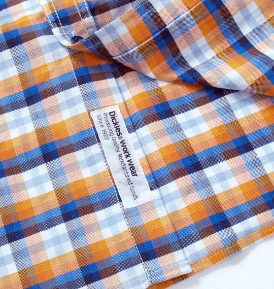 DICKIES チェック半袖シャツ ブルー×オレンジ