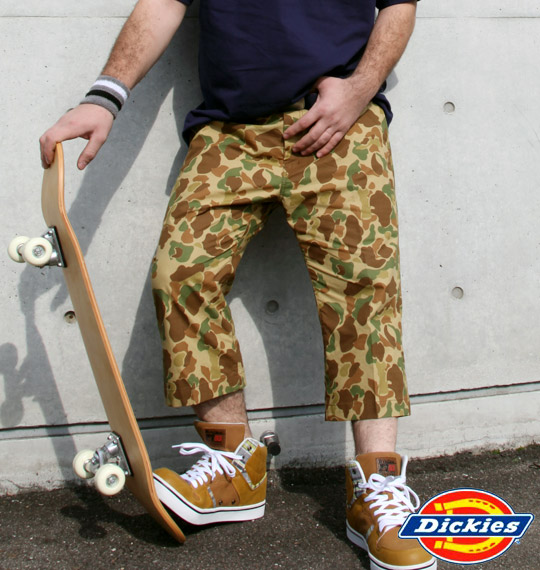 DICKIES ハンターカモクロップドパンツ グリーン×ベージュ