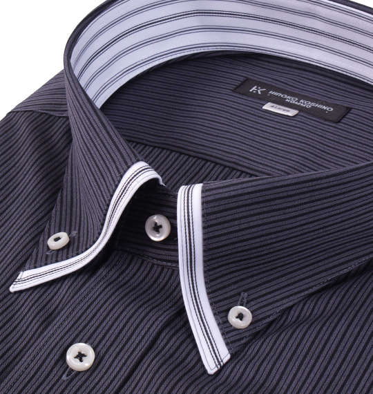 HIROKO KOSHINO HOMME 2枚衿風マイターB.D長袖シャツ チャコール×ブラック