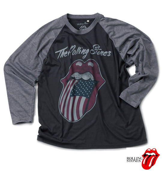ROLLING STONES ラグランTシャツ(長袖) ブラック×チャコール