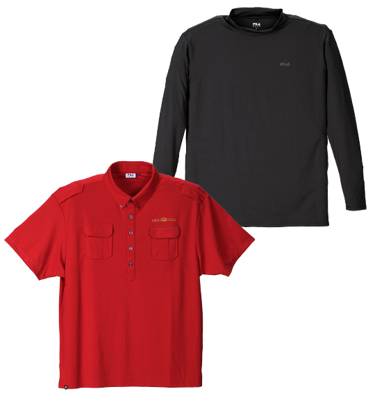 FILA GOLF ベア鹿の子半袖シャツ+ハイネック長袖Tシャツ レッド×ブラック