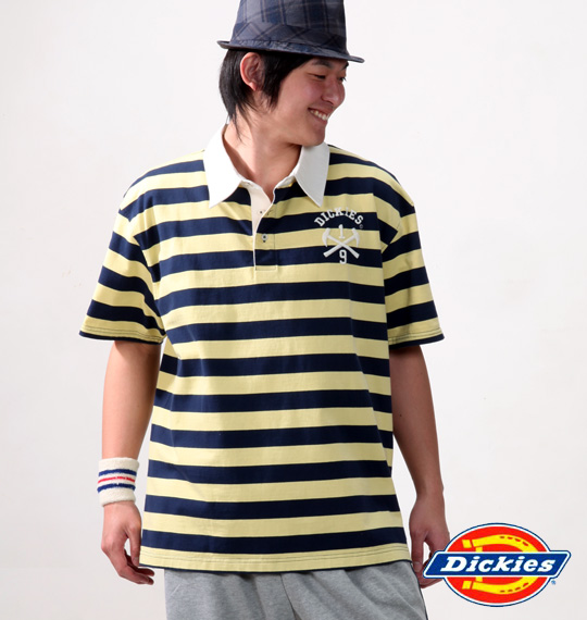 DICKIES ボーダーラガーポロシャツ(半袖) イエロー×ネイビー