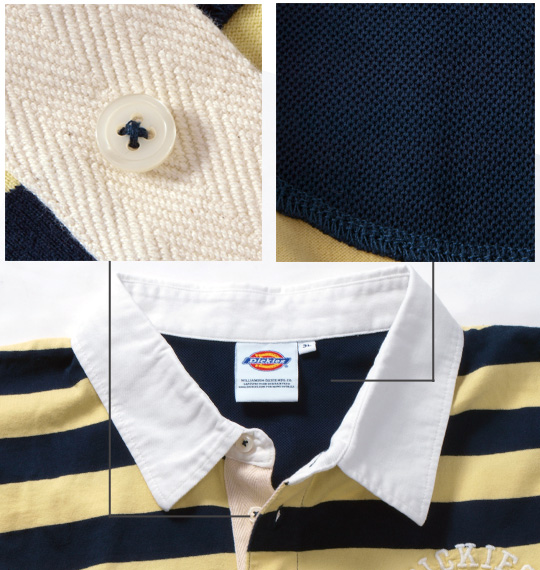 DICKIES ボーダーラガーポロシャツ(半袖) イエロー×ネイビー